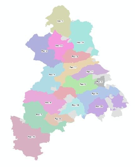 Landkreiskarte mit markierten Revieren