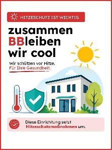 Poster des Gesundheitsamts für Einrichtungen, um ihren Beitrag zum Hitzeschutz sichtbar zu machen.