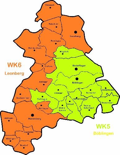 Karte mit den Wahlkreisen fünf und sechs