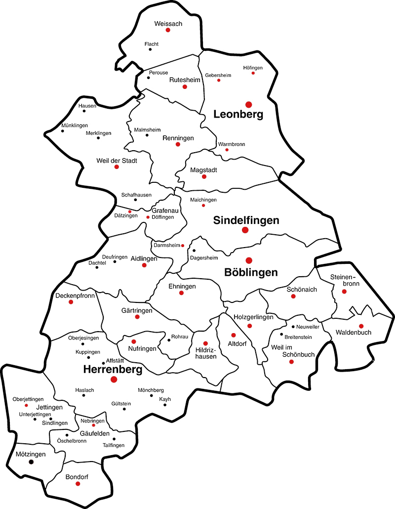 Karte des Landkreises mit Markierung der Ehrenamtskreise