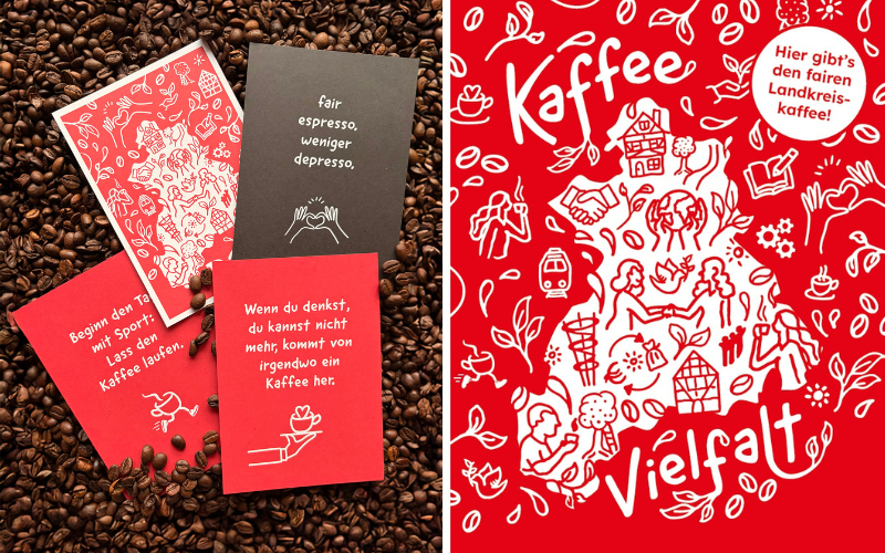 Plakat zum Kaffee + Postkarten