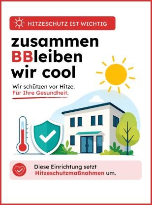 Poster des Gesundheitsamts für Einrichtungen, um ihren Beitrag zum Hitzeschutz sichtbar zu machen.