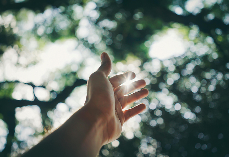 Hand nach oben gestreckt