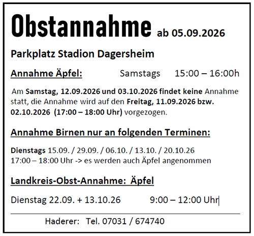 Infos zur Obstannahme 2026 Infos zur Obstannahme 2026